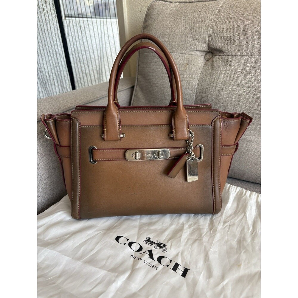 Coach Brown Leather Satchel with Red Trim